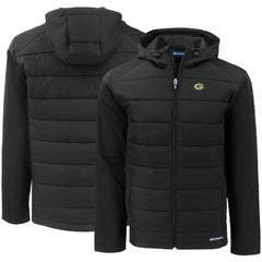 Green Bay Packers Cutter & Buck Evoke PrimaLoft Hybrid Eco Softshell Recycled Full-Zip Hooded Jacket Black