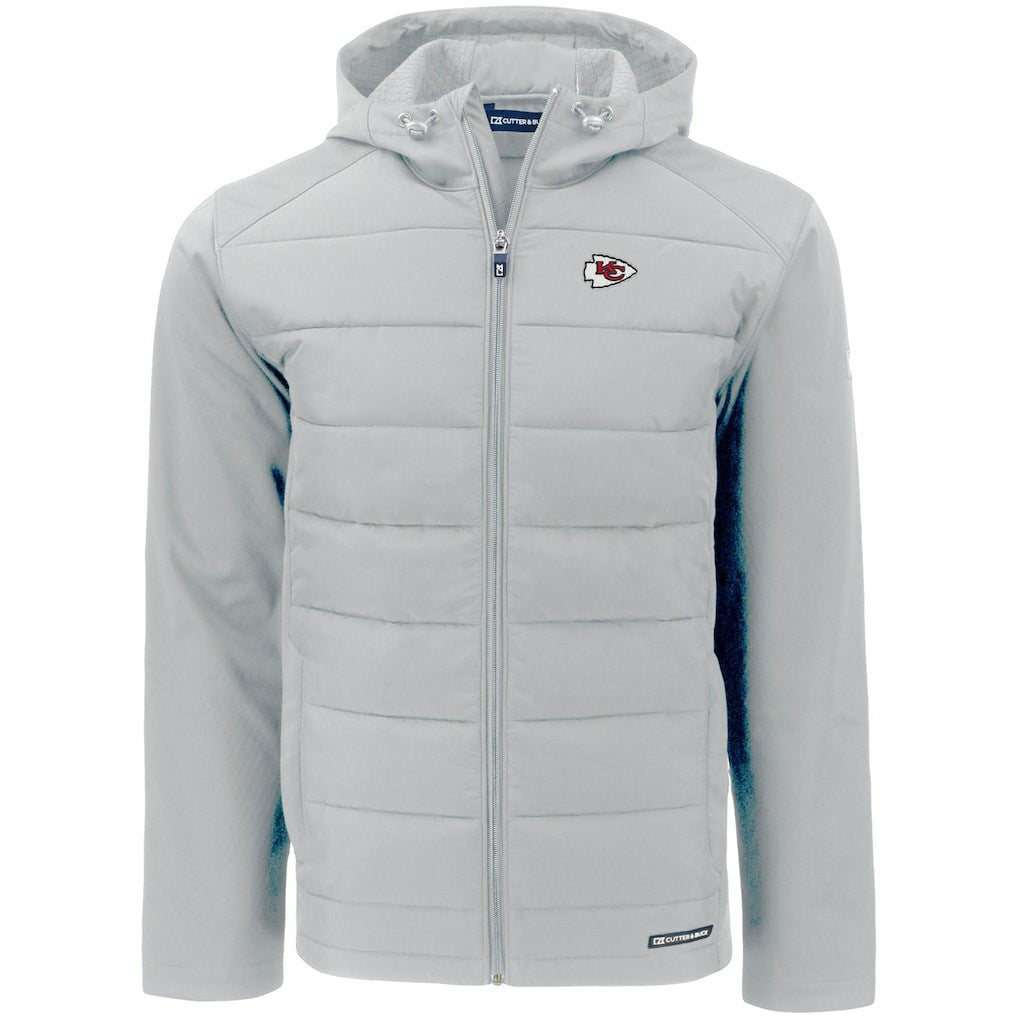 Kansas City Chiefs Cutter & Buck Evoke PrimaLoft Hybrid Eco Softshell Recycled Full-Zip Hooded Jacket Gray