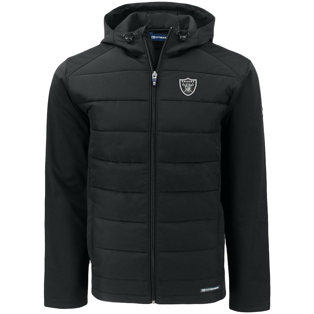 Las Vegas Raiders Cutter & Buck Evoke PrimaLoft Hybrid Eco Softshell Recycled Full-Zip Hooded Jacket Black