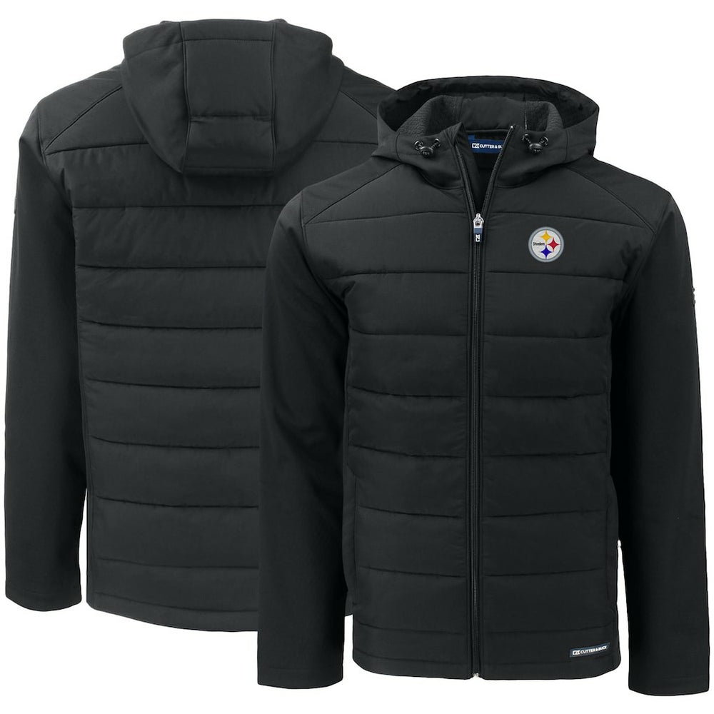 Pittsburgh Steelers Cutter & Buck Evoke PrimaLoft Hybrid Eco Softshell Recycled Full-Zip Hooded Jacket Black