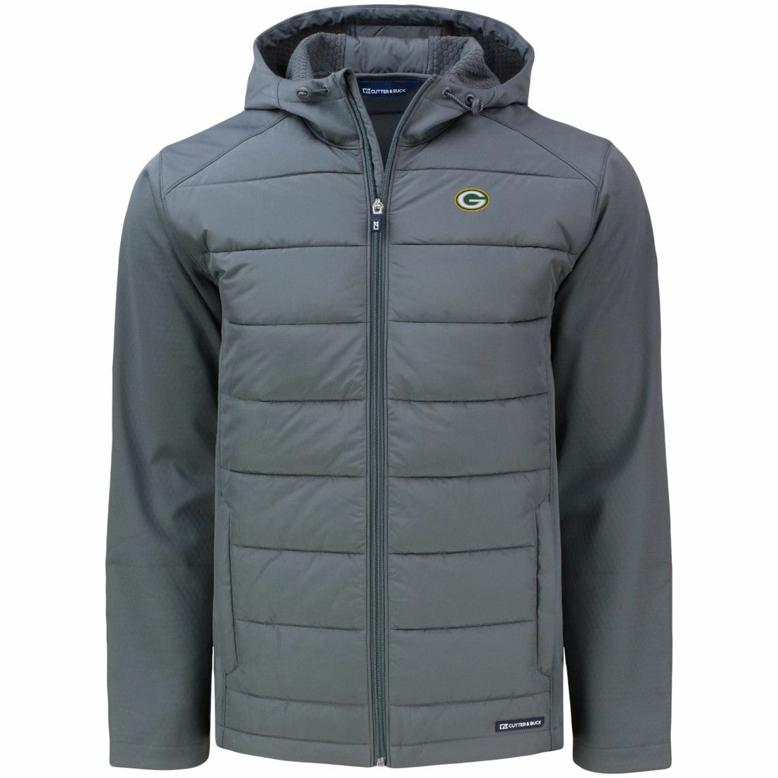 Green Bay Packers Cutter & Buck Evoke PrimaLoft Hybrid Eco Softshell Recycled Full-Zip Hooded Jacket Gray