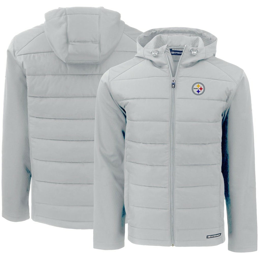 Pittsburgh Steelers Cutter & Buck Evoke PrimaLoft Hybrid Eco Softshell Recycled Full-Zip Hooded Jacket Gray
