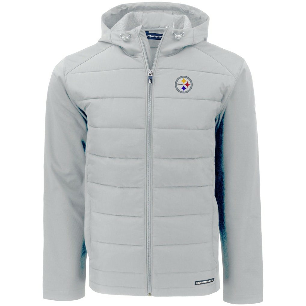 Pittsburgh Steelers Cutter & Buck Evoke PrimaLoft Hybrid Eco Softshell Recycled Full-Zip Hooded Jacket Gray