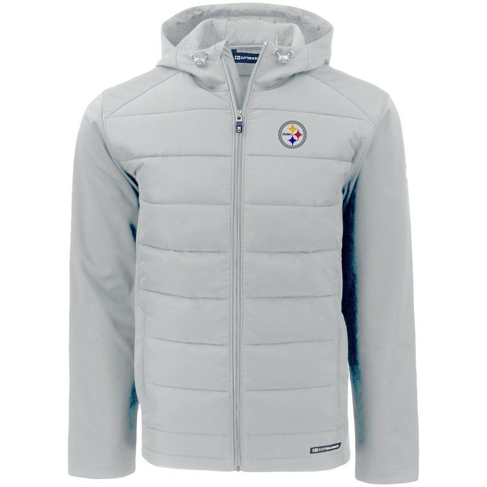 Pittsburgh Steelers Cutter & Buck Evoke PrimaLoft Hybrid Eco Softshell Recycled Full-Zip Hooded Jacket Gray