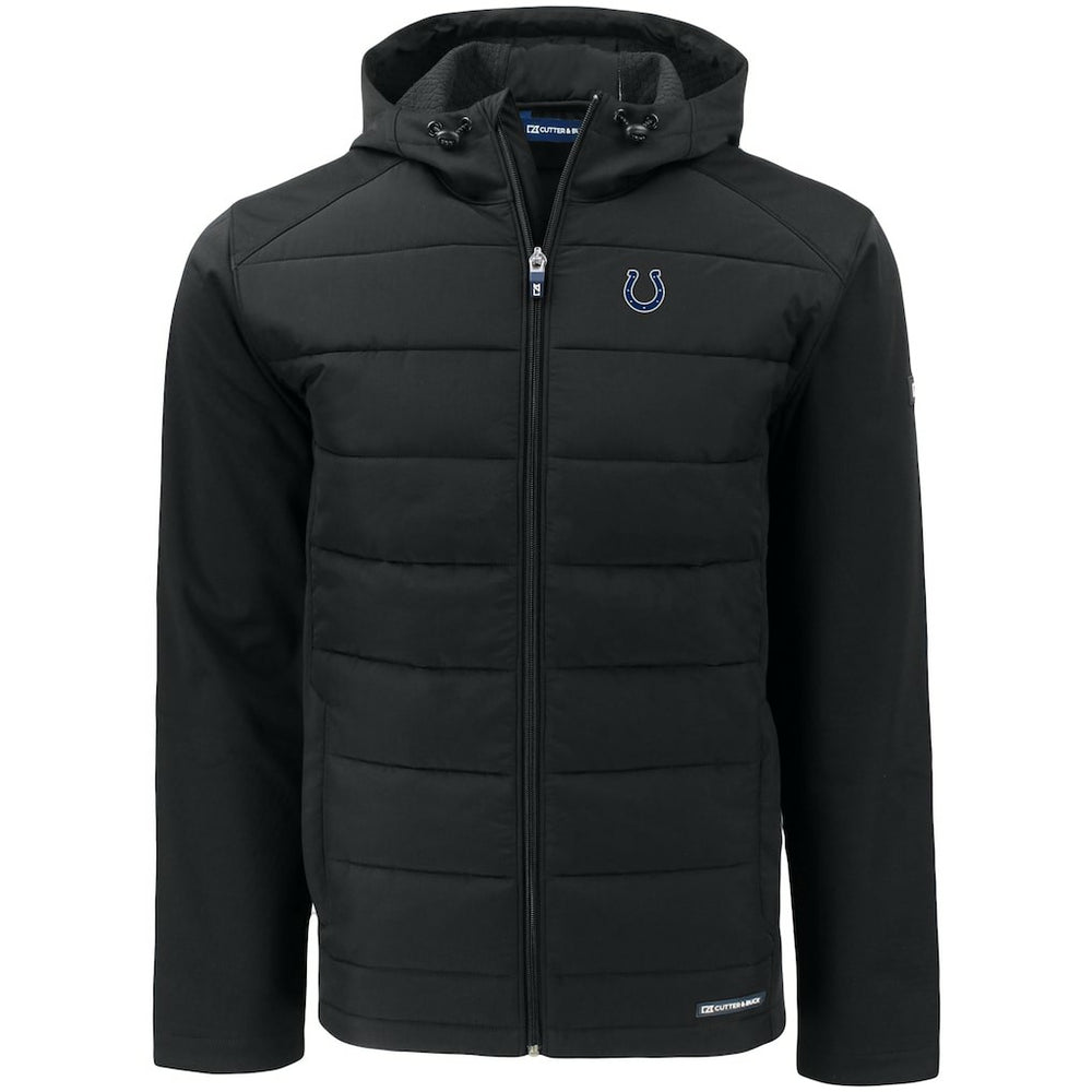 Indianapolis Colts Cutter & Buck Evoke PrimaLoft Hybrid Eco Softshell Recycled Full-Zip Hooded Jacket Black