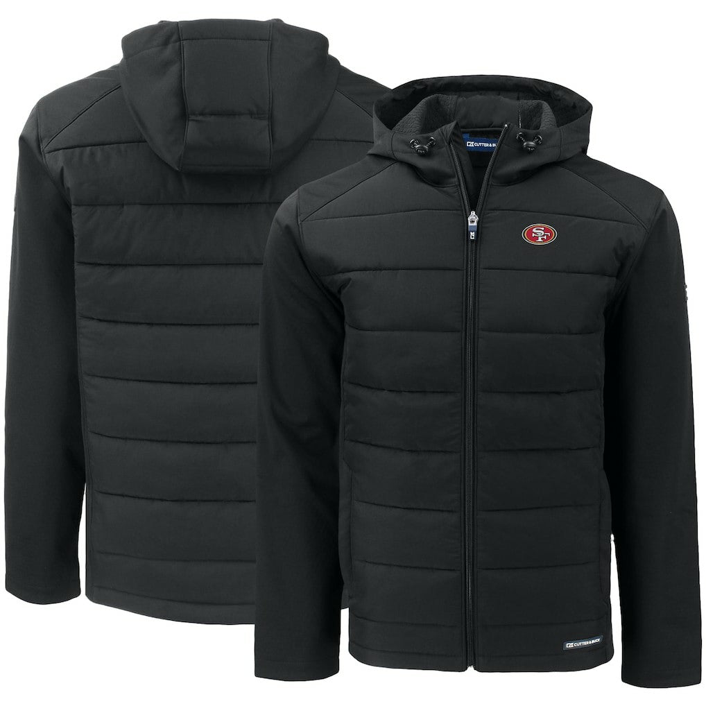 San Francisco 49ers Cutter & Buck Evoke PrimaLoft Hybrid Eco Softshell Recycled Full-Zip Hooded Jacket Black