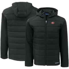 San Francisco 49ers Cutter & Buck Evoke PrimaLoft Hybrid Eco Softshell Recycled Full-Zip Hooded Jacket Black