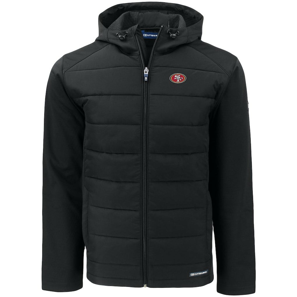 San Francisco 49ers Cutter & Buck Evoke PrimaLoft Hybrid Eco Softshell Recycled Full-Zip Hooded Jacket Black