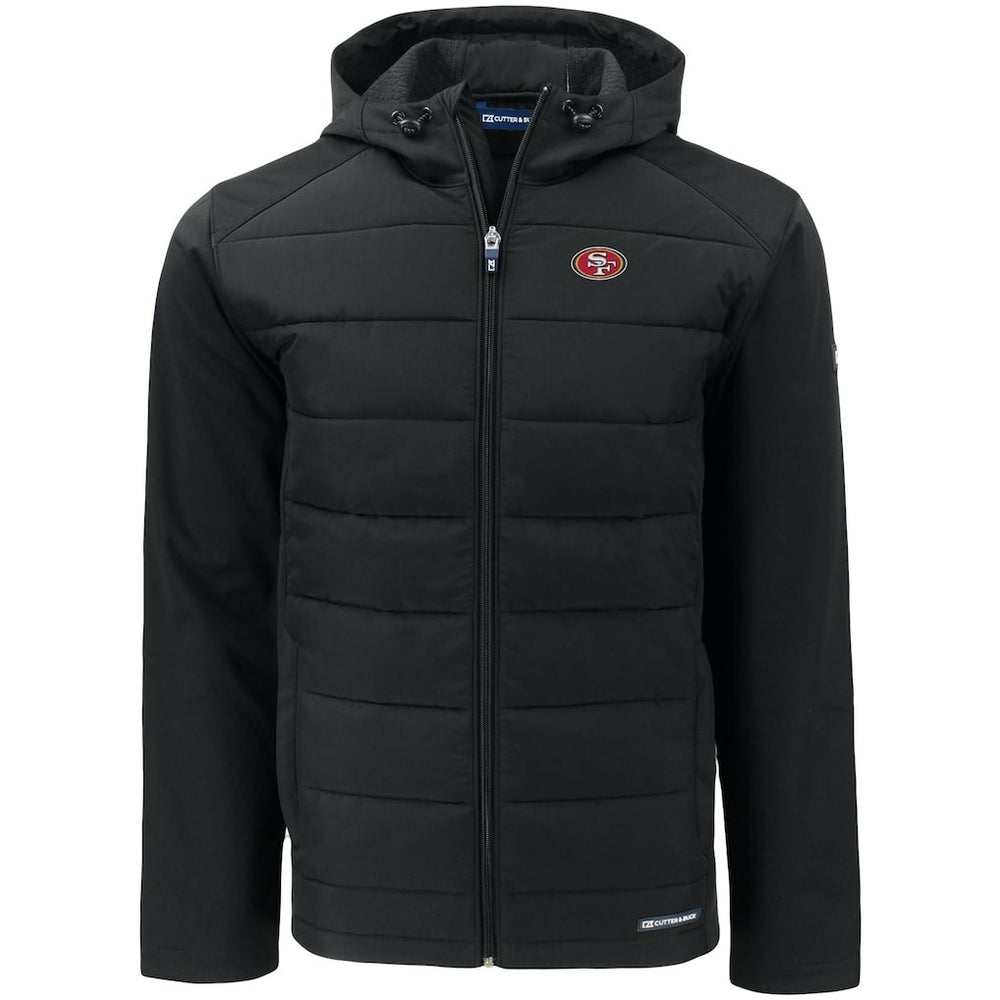 San Francisco 49ers Cutter & Buck Evoke PrimaLoft Hybrid Eco Softshell Recycled Full-Zip Hooded Jacket Black