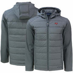 Tampa Bay Buccaneers Cutter & Buck Evoke PrimaLoft Hybrid Eco Softshell Recycled Full-Zip Hooded Jacket Gray