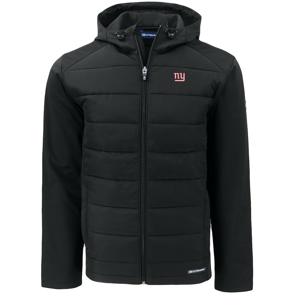 New York Giants Cutter & Buck Evoke PrimaLoft Hybrid Eco Softshell Recycled Full-Zip Hooded Jacket Black