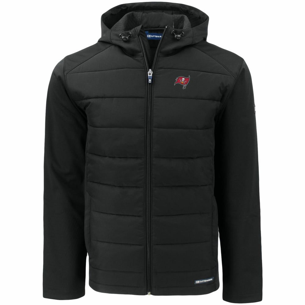 Tampa Bay Buccaneers Cutter & Buck Evoke PrimaLoft Hybrid Eco Softshell Recycled Full-Zip Hooded Jacket Black