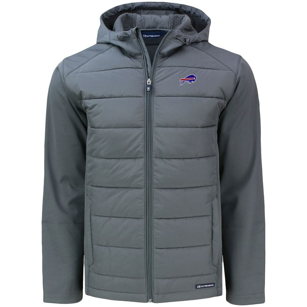Buffalo Bills Cutter & Buck Evoke PrimaLoft Hybrid Eco Softshell Recycled Full-Zip Hooded Jacket Gray
