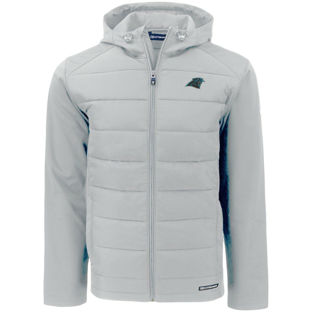 Carolina Panthers Cutter & Buck Evoke PrimaLoft Hybrid Eco Softshell Recycled Full-Zip Hooded Jacket Gray