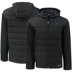 Carolina Panthers Cutter & Buck Evoke PrimaLoft Hybrid Eco Softshell Recycled Full-Zip Hooded Jacket Black
