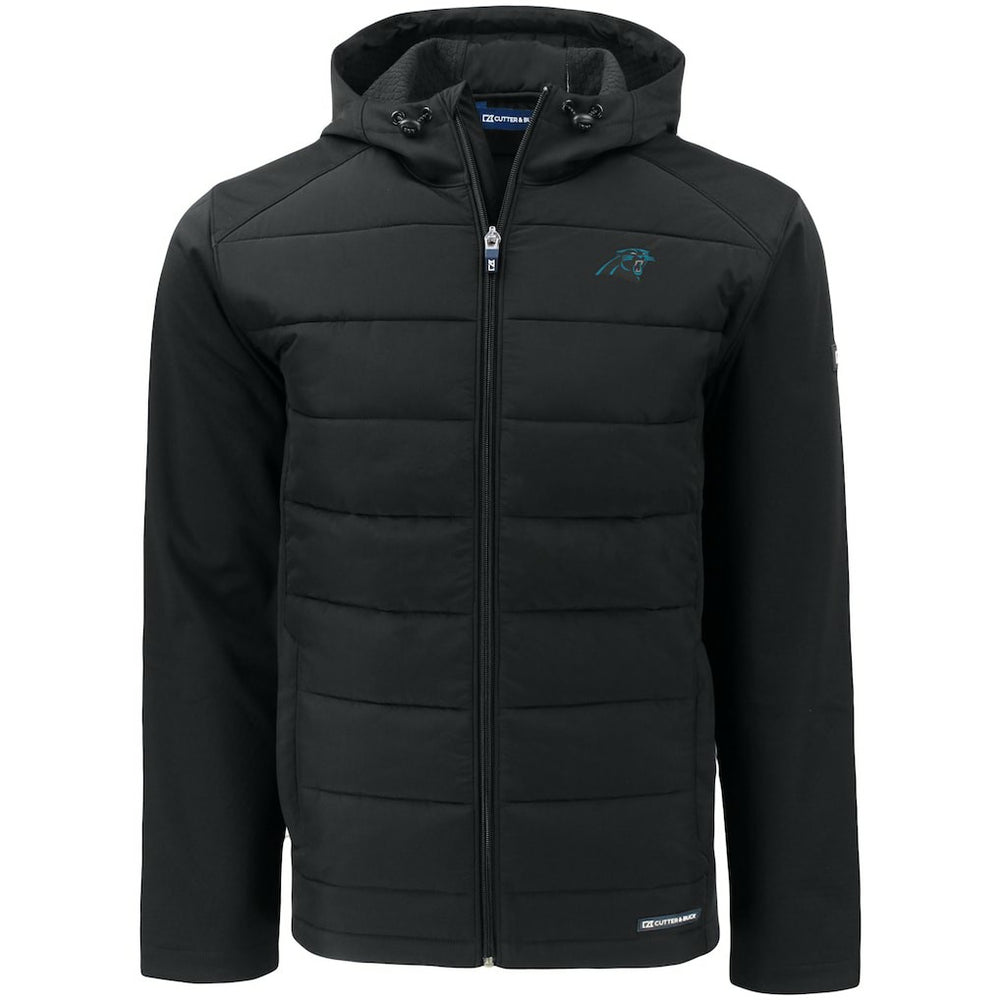 Carolina Panthers Cutter & Buck Evoke PrimaLoft Hybrid Eco Softshell Recycled Full-Zip Hooded Jacket Black