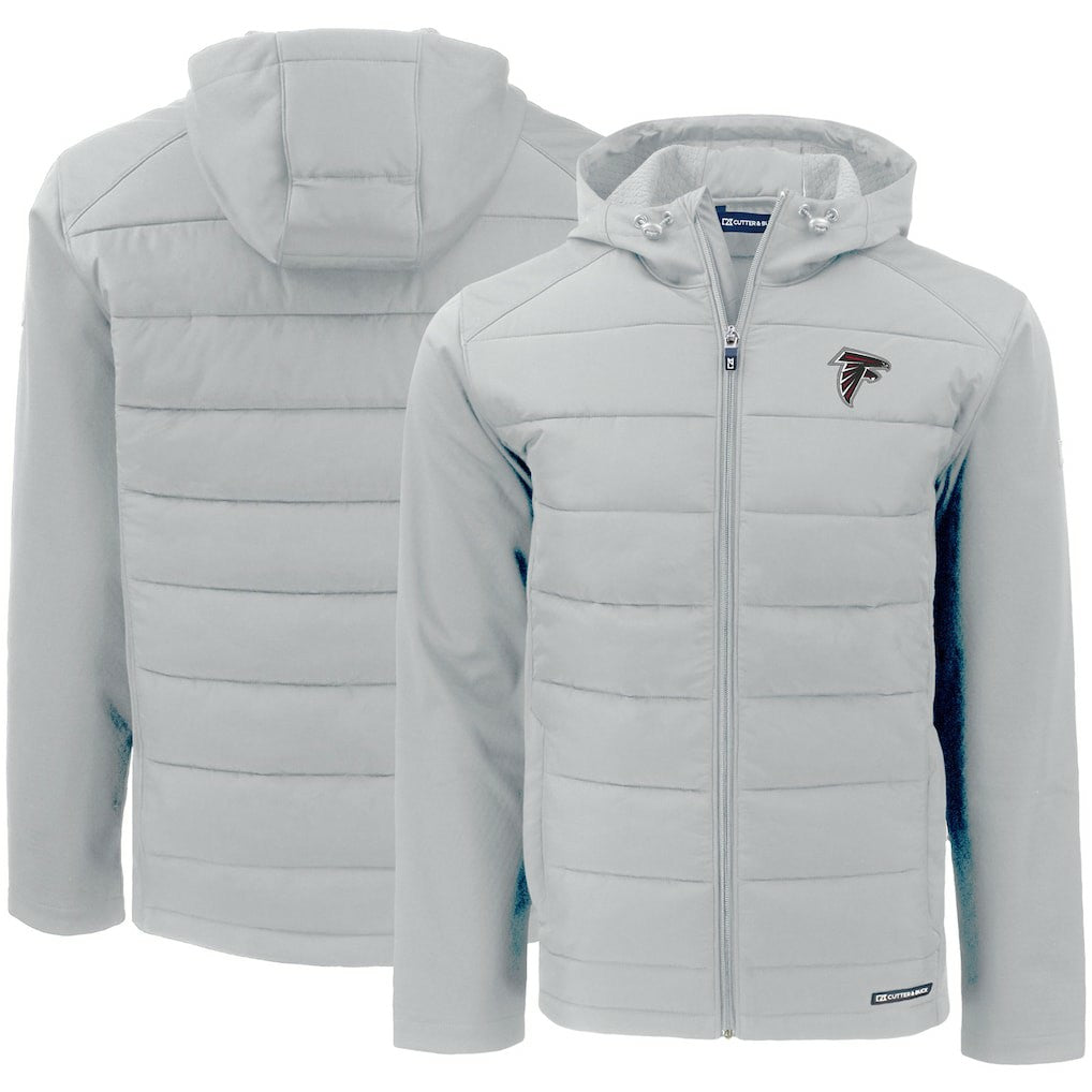 Atlanta Falcons Cutter & Buck Evoke PrimaLoft Hybrid Eco Softshell Recycled Full-Zip Hooded Jacket Gray