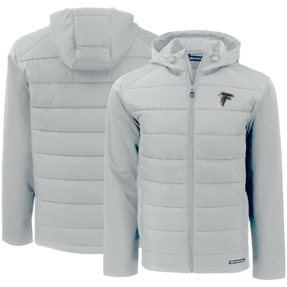 Atlanta Falcons Cutter & Buck Evoke PrimaLoft Hybrid Eco Softshell Recycled Full-Zip Hooded Jacket Gray
