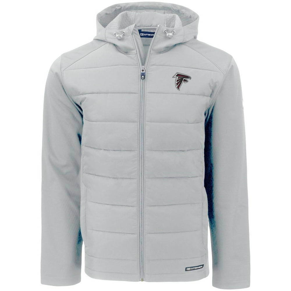 Atlanta Falcons Cutter & Buck Evoke PrimaLoft Hybrid Eco Softshell Recycled Full-Zip Hooded Jacket Gray
