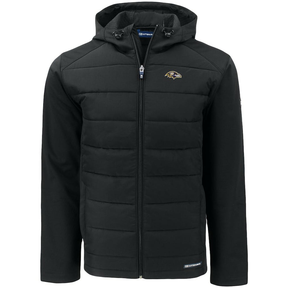 Baltimore Ravens Cutter & Buck Evoke PrimaLoft Hybrid Eco Softshell Recycled Full-Zip Hooded Jacket Black