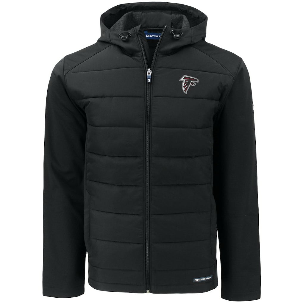 Atlanta Falcons Cutter & Buck Evoke PrimaLoft Hybrid Eco Softshell Recycled Full-Zip Hooded Jacket Black
