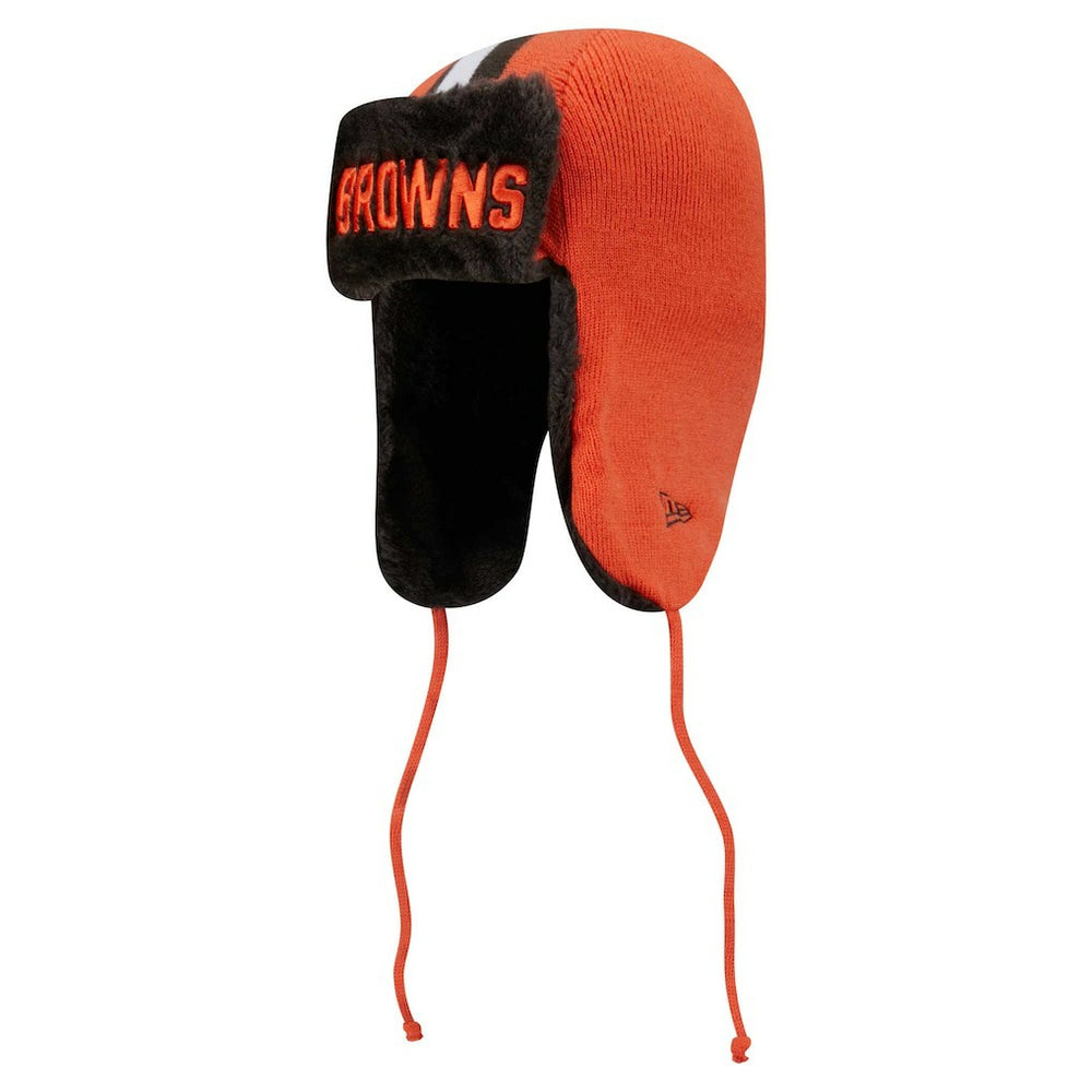 Cleveland Browns New Era Helmet Head Trapper Knit Hat Orange