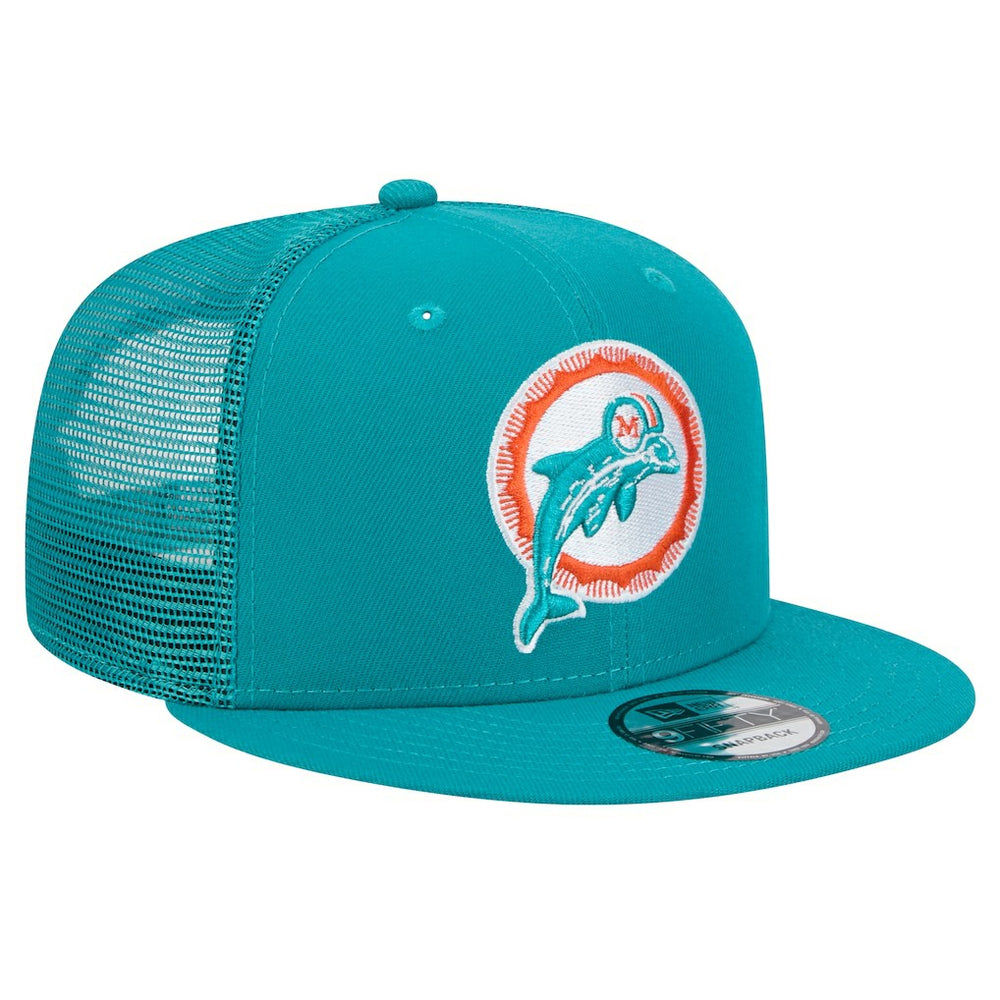 Miami Dolphins New Era Throwback Main Trucker 9FIFTY Snapback Hat Aqua