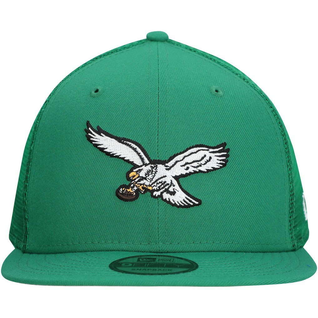 Philadelphia Eagles New Era Throwback Main Trucker 9FIFTY Snapback Hat Kelly Green