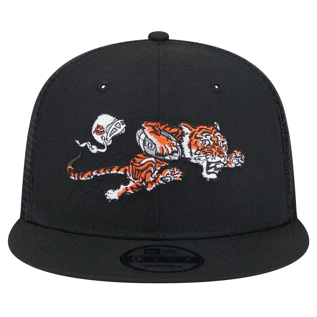 Cincinnati Bengals New Era Throwback Main Trucker 9FIFTY Snapback Hat Black
