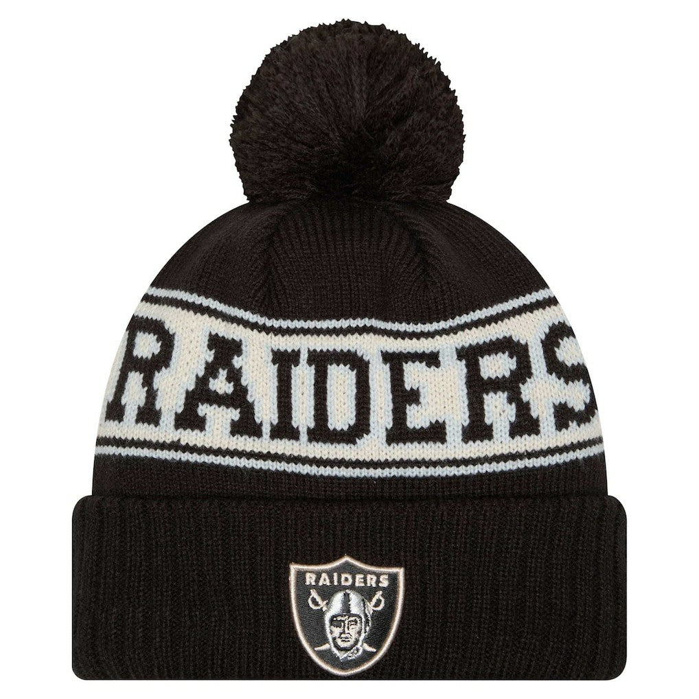 Las Vegas Raiders Youth New Era Retro Cuffed Knit Hat with Pom Black