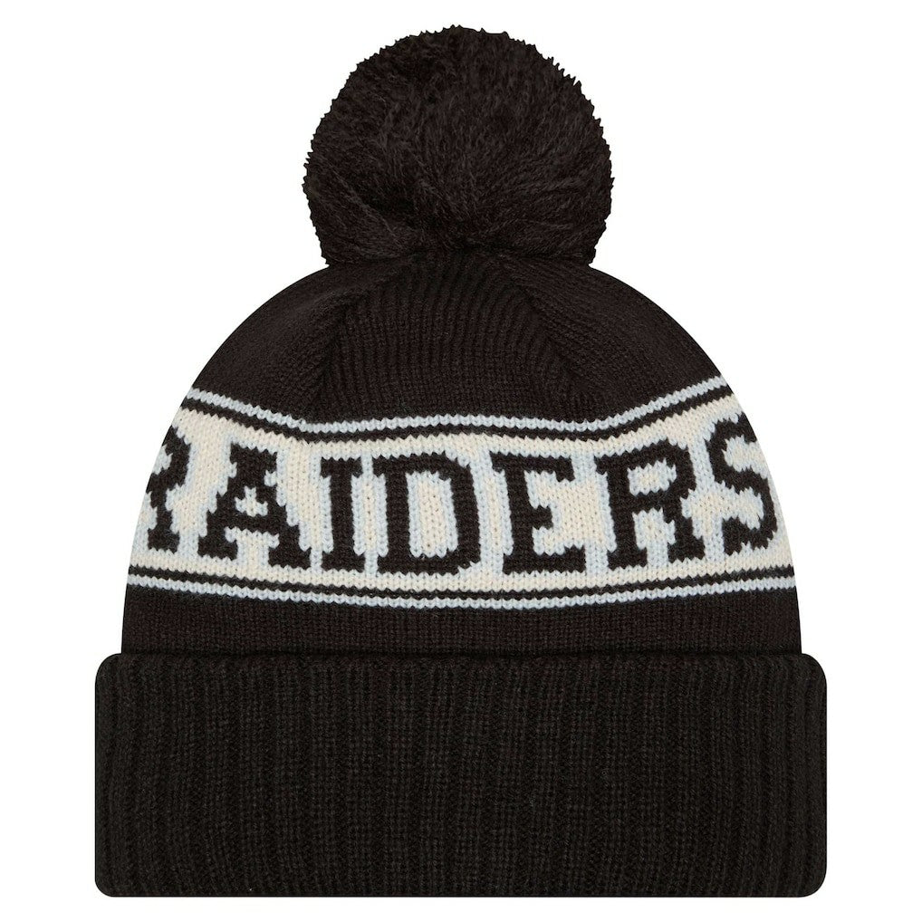Las Vegas Raiders Youth New Era Retro Cuffed Knit Hat with Pom Black