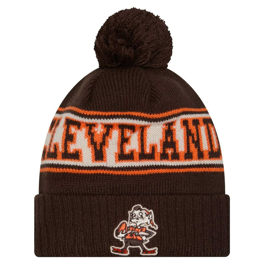 Cleveland Browns Youth New Era Retro Cuffed Knit Hat with Pom Brown