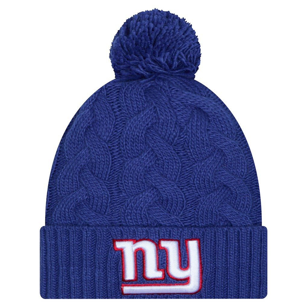 New York Giants New Era Girls Youth Cabled Cuffed Knit Hat with Pom Royal