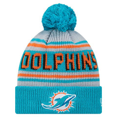 Miami Dolphins New Era Youth Main Cuffed Knit Hat with Pom Aqua