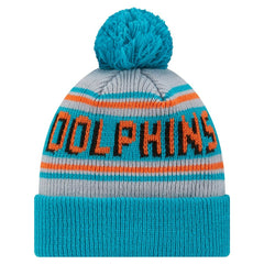 Miami Dolphins New Era Youth Main Cuffed Knit Hat with Pom Aqua