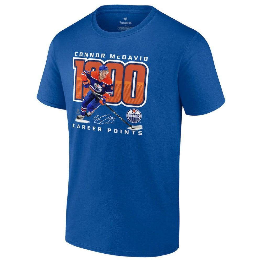 NHL Connor McDavid Edmonton Oilers 1,000 Career Points T-Shirt - Royal