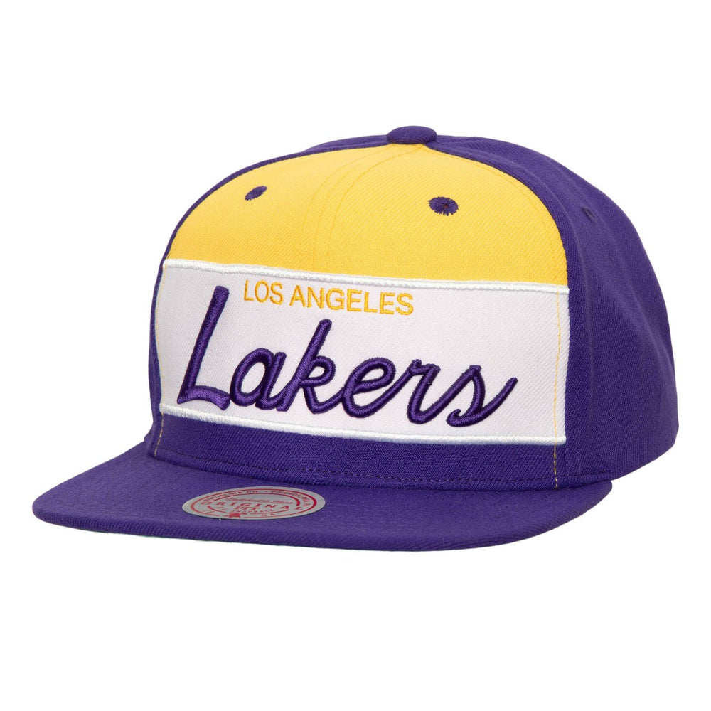Los Angeles Lakers Retro Sport Color Block Script Snapback Hat White/Purple