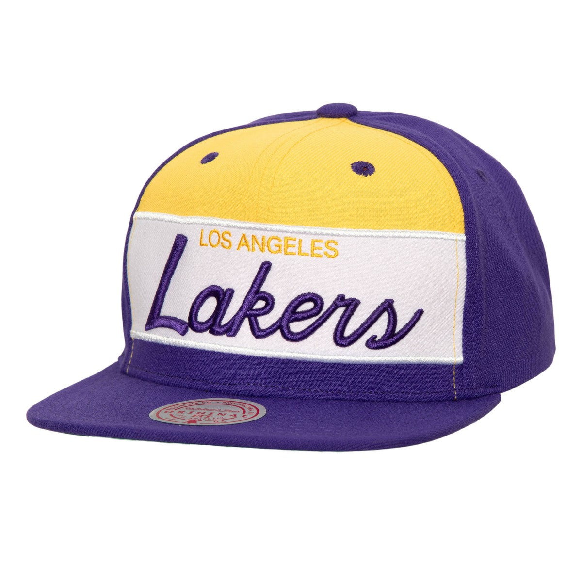 Los Angeles Lakers Retro Sport Color Block Script Snapback Hat White/Purple