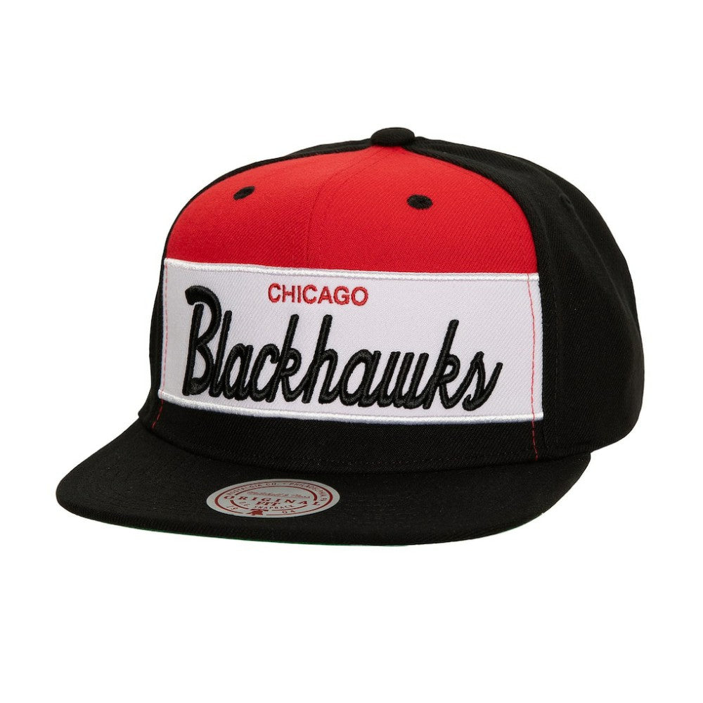 NHL Chicago Blackhawks Mitchell & Ness Retro Script Colorblock Snapback Hat - Black