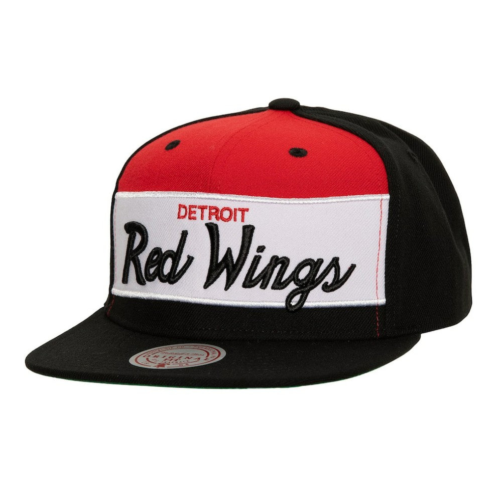 NHL Detroit Red Wings Mitchell & Ness Retro Script Colorblock Snapback Hat - Black