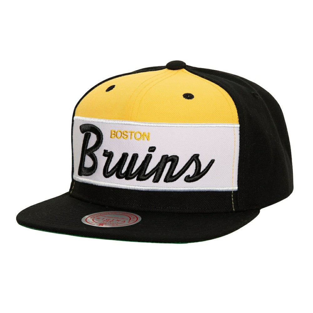 NHL Boston Bruins Mitchell & Ness Retro Script Colorblock Snapback Hat - Black