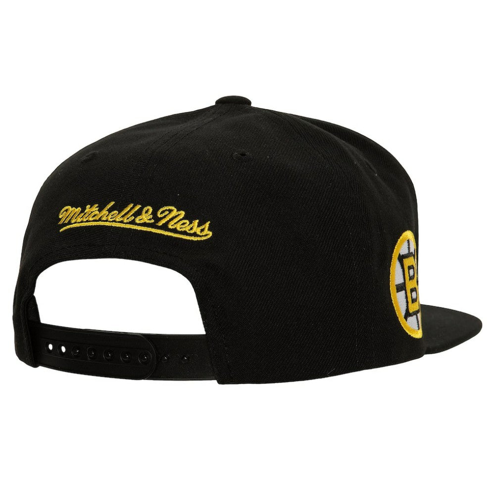 NHL Boston Bruins Mitchell & Ness Retro Script Colorblock Snapback Hat - Black