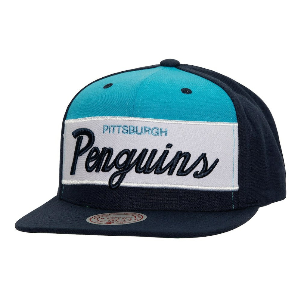 NHL Pittsburgh Penguins Mitchell & Ness Retro Script Colorblock Snapback Hat - Navy