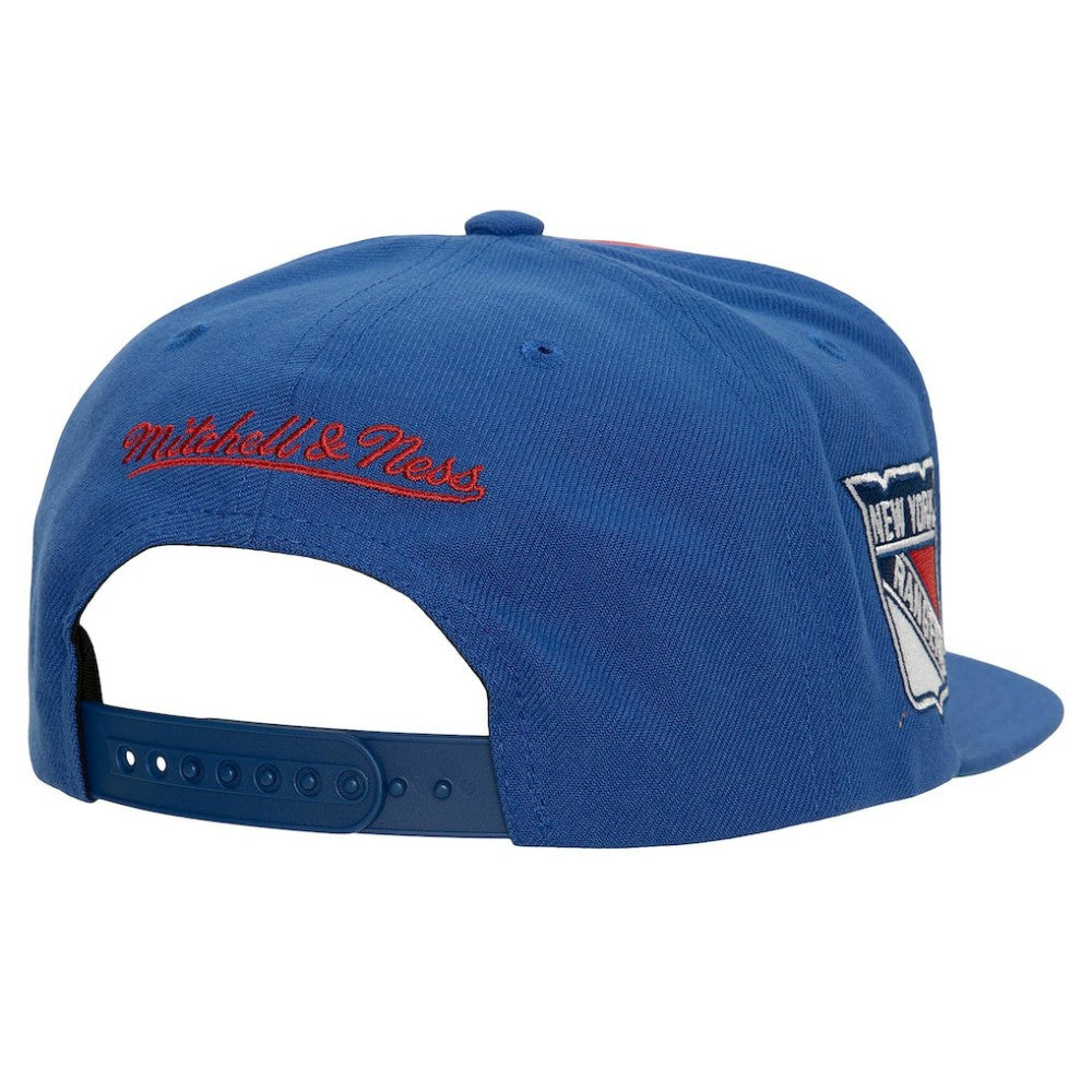 NHL New York Rangers Mitchell & Ness Retro Script Colorblock Snapback Hat - Blue