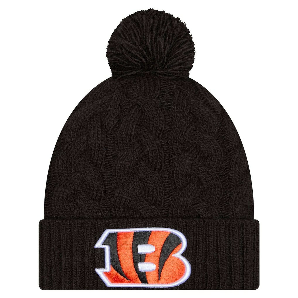Cincinnati Bengals New Era Women's Cable Cuffed Knit Hat with Pom Black