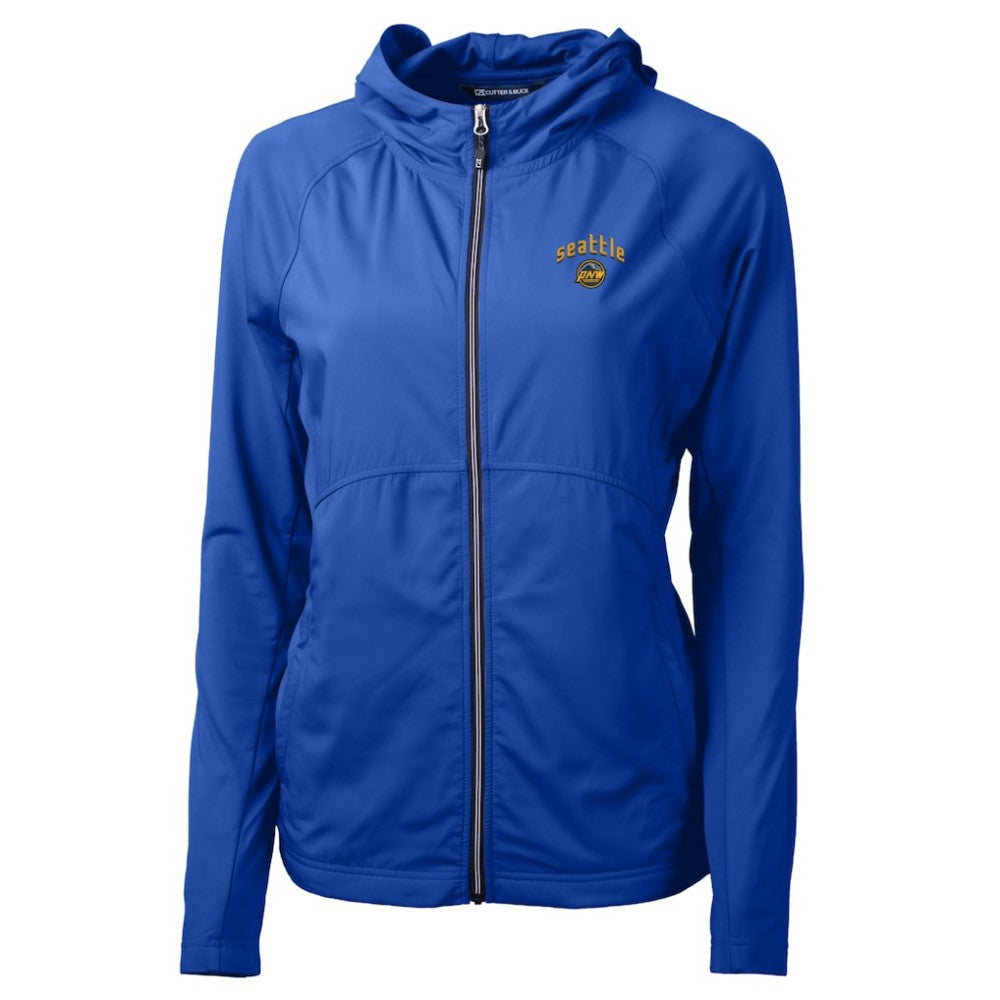 Seattle Mariners Cutter & Buck Women's City Connect Adapt Eco Knit Hybrid Recycled Full-Zip Hooded Jacket - Blue Jackets