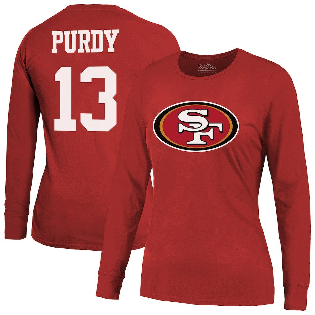 Brock Purdy San Francisco 49ers Majestic Threads Women's Player Name & Number Long Sleeve T-Shirt Scarlet