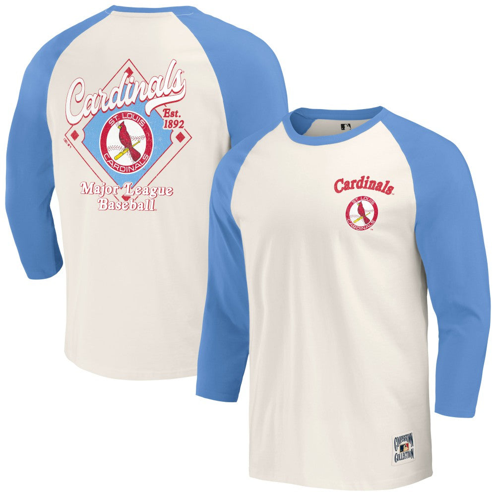 St. Louis Cardinals Darius Rucker Collection by Fanatics Cooperstown Collection Raglan 3/4-Sleeve T-Shirt - Light Blue/White T-shirts