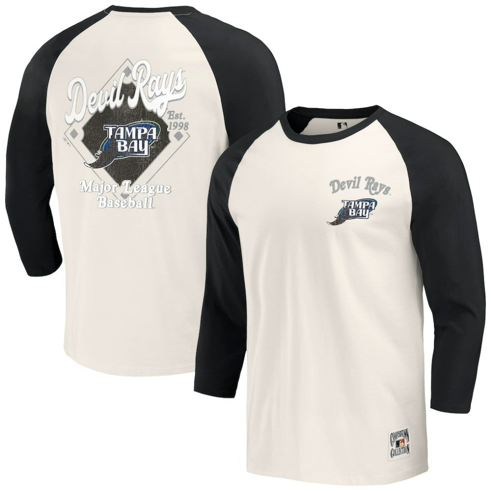 Tampa Bay Rays Darius Rucker Collection by Fanatics Cooperstown Collection Raglan 3/4-Sleeve T-Shirt - Black/White T-shirts