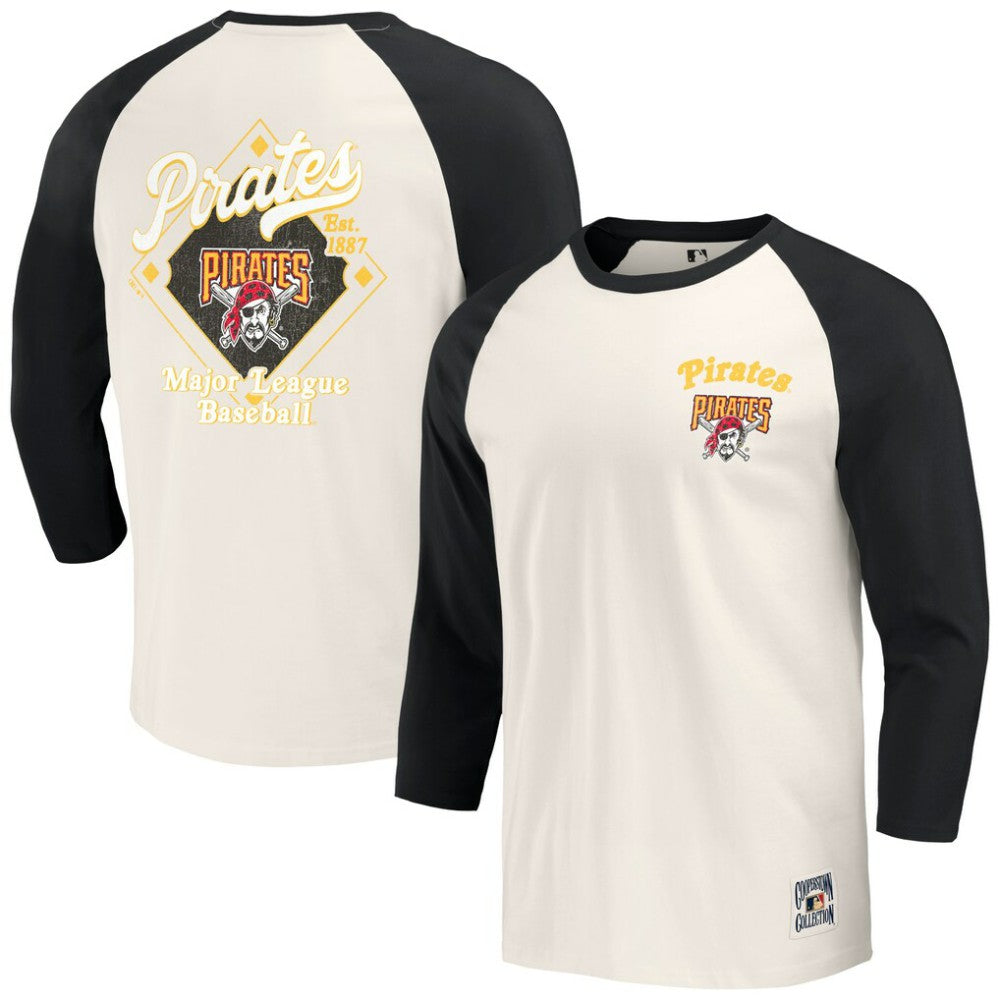 Pittsburgh Pirates Darius Rucker Collection by Fanatics Cooperstown Collection Raglan 3/4-Sleeve T-Shirt - Black/White T-shirts